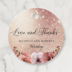 Any event, Rose Gold Blush Floral Love and Thanks Favour Tags