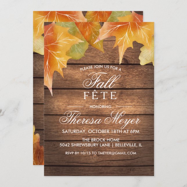 ANY EVENT - Rustic Autumn Fall Leaves Invitation (Front/Back)