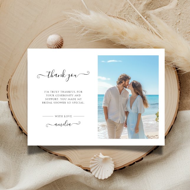 Any Event Whimsy Script Bridal Shower Beach Photo Thank You Card (Creator Uploaded)