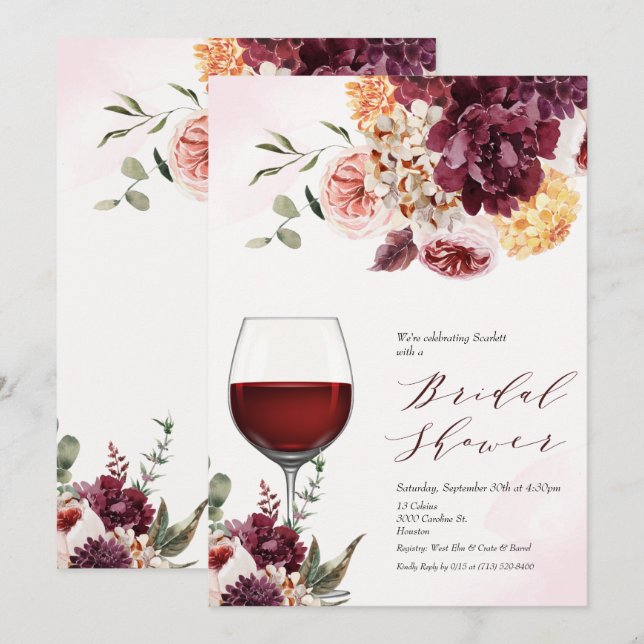 ANY EVENT - Wine Glass Floral Invitation (Front/Back)