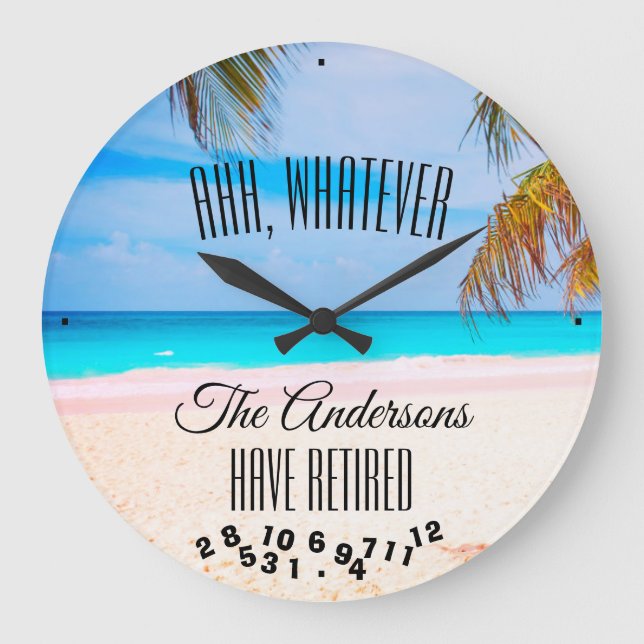 Any Family Name Funny Couples Retirement Beach  Large Clock (Front)