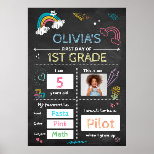 Any Grade Black Chalkboard First Day Of School Poster