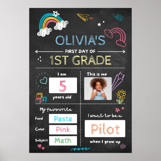 Any Grade Black Chalkboard First Day Of School Poster (Front)