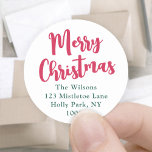 Any Greeting Bright Modern Script Return Address Classic Round Sticker<br><div class="desc">Add a stylish finishing touch to holiday card envelopes with colourful modern round return address labels. All text on this template is simple to personalize with any wording, such as Merry Christmas, Happy Holidays, Seasons Greetings, or Happy New Year. As an option, change the script typography to your name, and...</div>