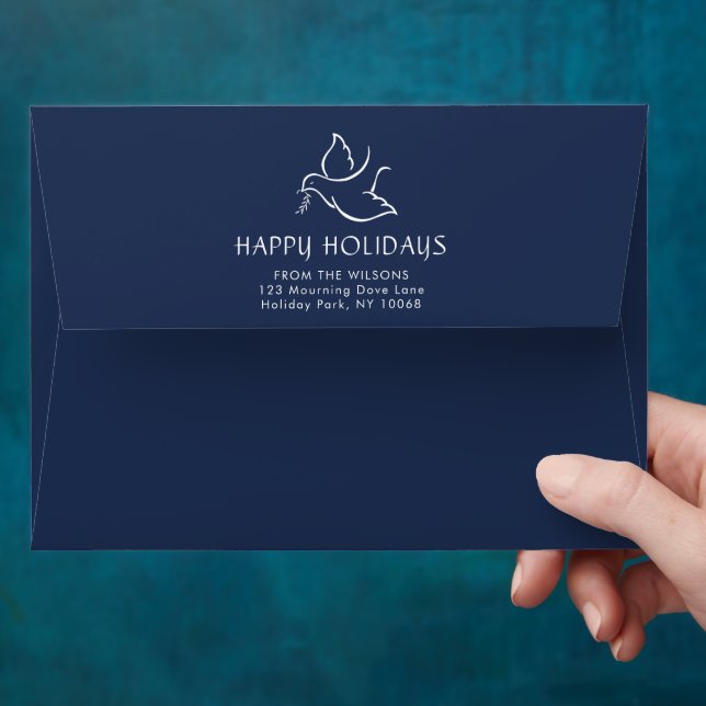 Any Greeting Holiday Dove Return Address Navy Blue Envelope (Hand)