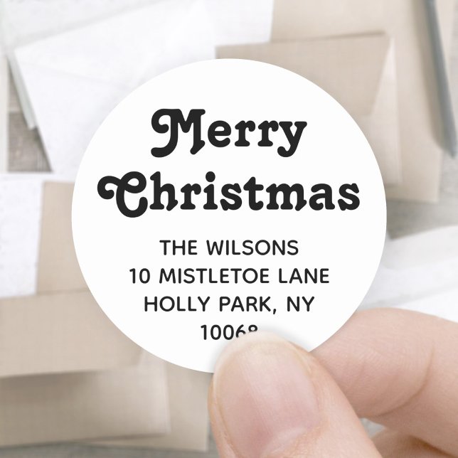 Any Greeting Retro Typography Return Address Classic Round Sticker (Creator Uploaded)