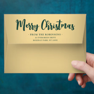 Any Greeting Return Address Green & Gold Christmas Envelope