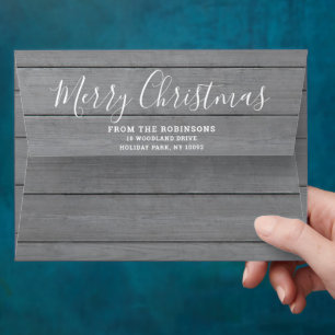 Any Greeting Return Address Grey Wood Holiday Envelope