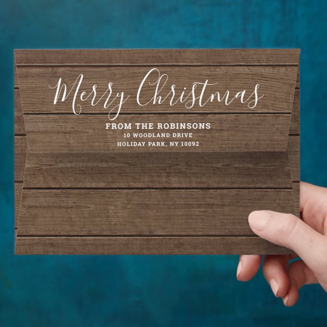 Any Greeting Return Address Rustic Wood Holiday Envelope (Hand)