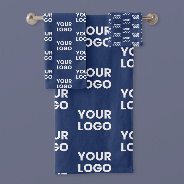 Any Image or Business Logo Editable Dark Navy Blue Bath Towel Set (Creator Uploaded)