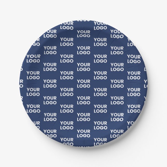 Any Image or Business Logo Editable Dark Navy Blue Paper Plate (Front)