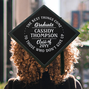 Any Inspirational Quote Class Year Black and White Graduation Cap Topper