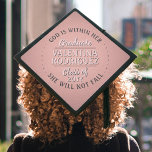 Any Inspirational Quote Class Year Pink and Black Graduation Cap Topper<br><div class="desc">Add an elegant personalized touch to your college or high school commencement with this inspirational scripture graduation cap topper. Quote can be customized to a favourite motivational saying, school name and degree, thanks mom and dad, or any other message of your choice. Design features rose gold faux foil, stylish blush...</div>
