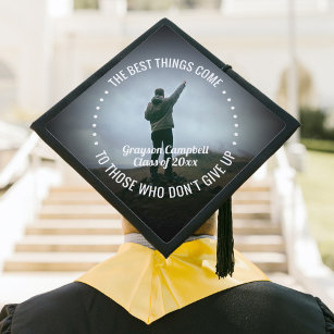 Any Inspirational Quote & Photo Overlay Typography Graduation Cap Topper