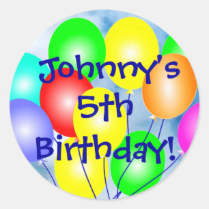 Any Name & Age Colourful Birthday Balloons Classic Round Sticker