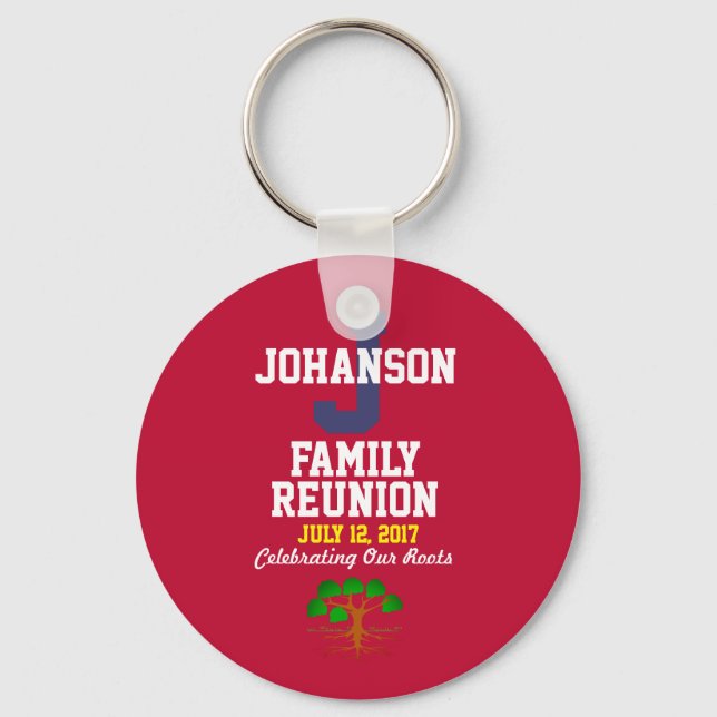 Any Name and Date Family Reunion Red Souvenir Keychain (Front)