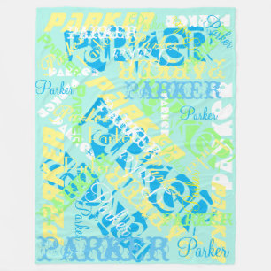 "Any name" Blanket Soft Pastels green blue yellow