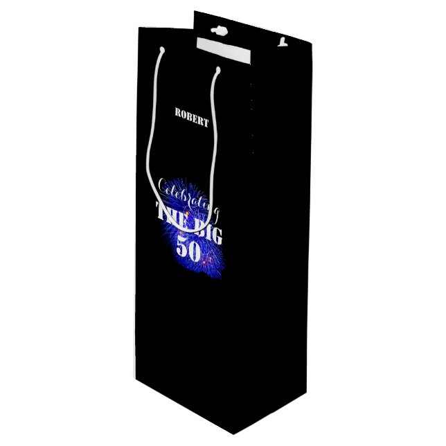Any Name Celebrating Birthday THE BIG 50  Wine Gift Bag (Front Angled)