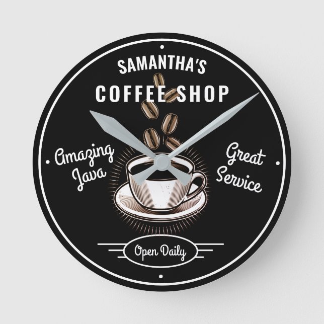  Any Name Coffee Amazing Java Great Service Shop Round Clock (Front)