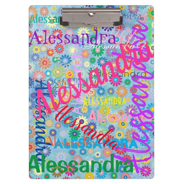 Any Name Collage Clipboard with Flowers (Front)