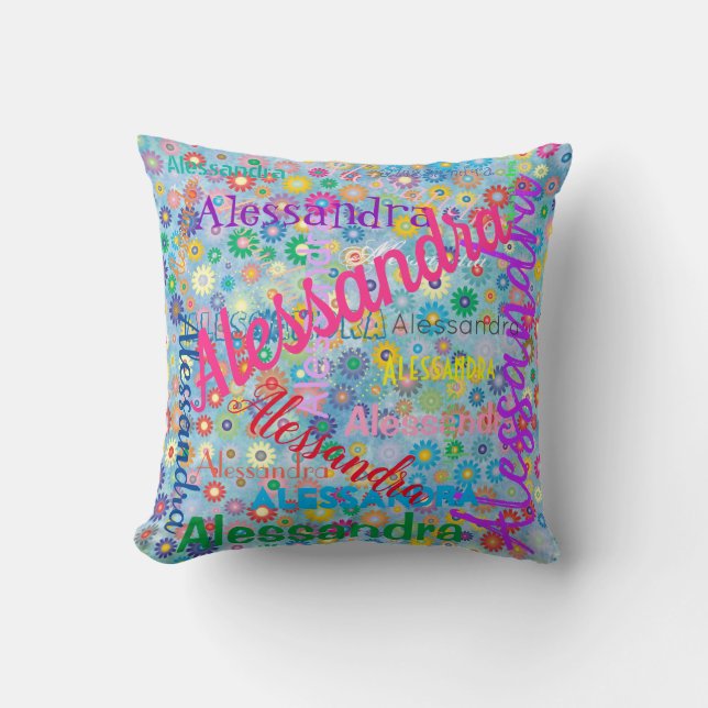 Any Name Collage Personalized Girly Throw Pillow (Front)