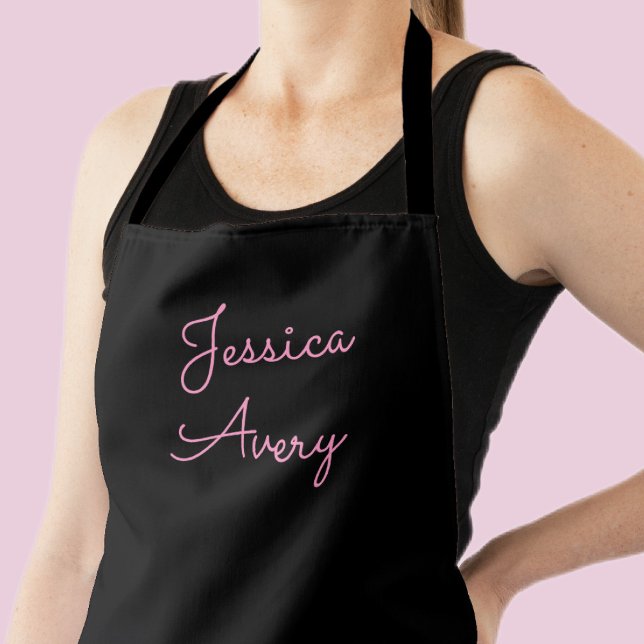 Any Name | Cool Editable Pink Script on Black Apron (Creator Uploaded)
