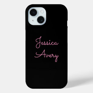 Any Name   Cool Editable Pink Script on Black iPhone 15 Case