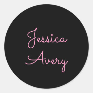 Any Name   Cool Editable Pink Script on Black Classic Round Sticker