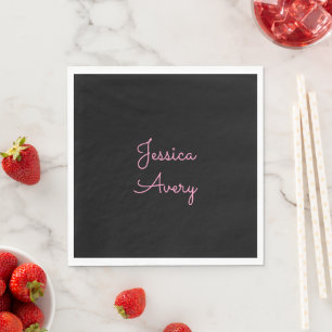 Any Name   Cool Editable Pink Script on Black Napkin