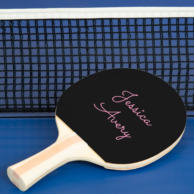 Any Name | Cool Editable Pink Script on Black Ping Pong Paddle (Insitu)