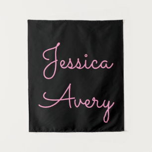 Any Name   Cool Editable Pink Script on Black Tapestry