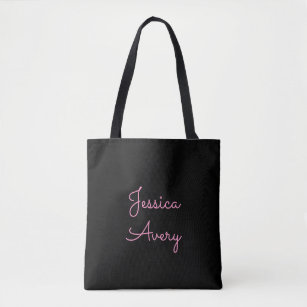 Any Name   Cool Editable Pink Script on Black Tote Bag