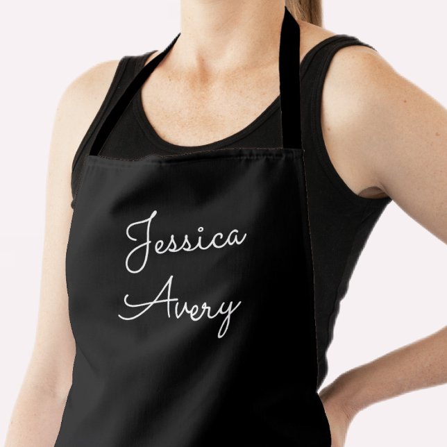 Any Name | Cool Editable White Script on Black Apron (Creator Uploaded)