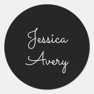 Any Name   Cool Editable White Script on Black Classic Round Sticker