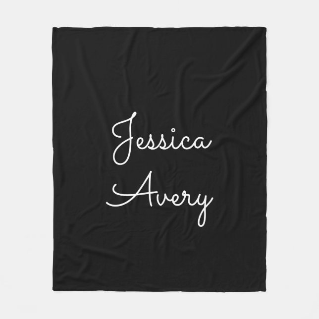 Any Name | Cool Editable White Script on Black Fleece Blanket (Front)