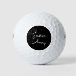 Any Name   Cool Editable White Script on Black Golf Balls