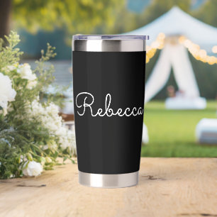 Any Name   Cool Editable White Script on Black Insulated Tumbler