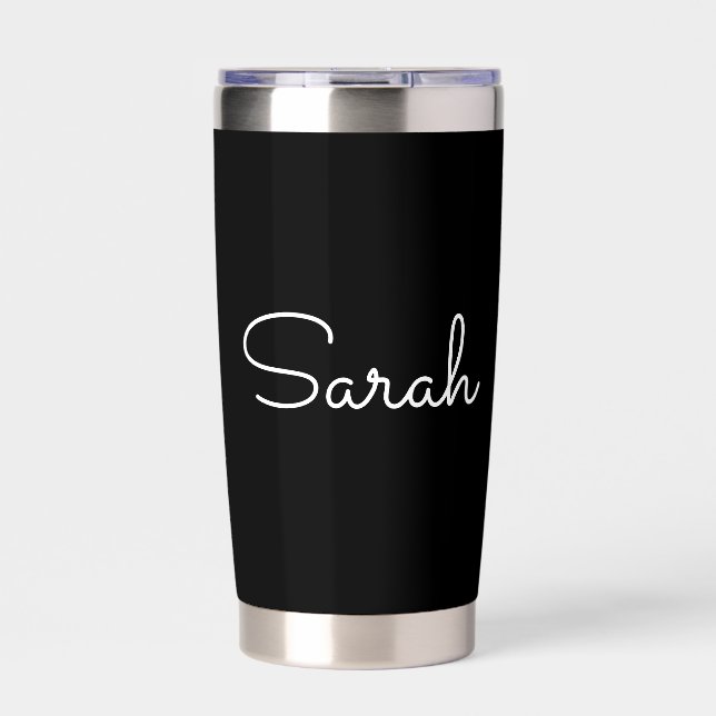 Any Name | Cool Editable White Script on Black Insulated Tumbler (Front)