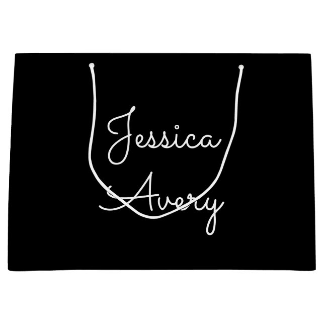 Any Name | Cool Editable White Script on Black Large Gift Bag (Front)