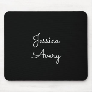 Any Name Cool Editable White Script on Black Mouse Pad