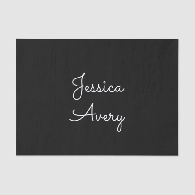 Any Name | Cool Editable White Script on Black Tissue Paper (Front)