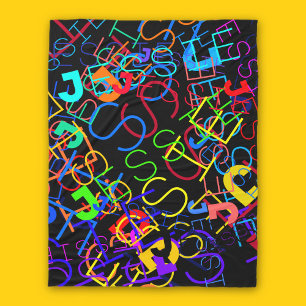 Any Name Customizable Bright Colours & Black Fleece Blanket