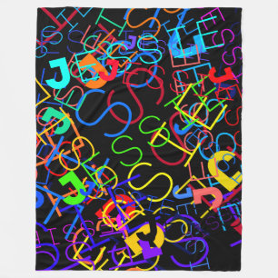 Any Name Customizable Bright Colours & Black Fleece Blanket