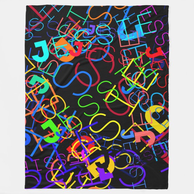 Any Name Customizable Bright Colours & Black Fleece Blanket (Front)