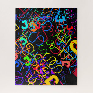Any Name Customizable Bright Colours & Black Jigsaw Puzzle