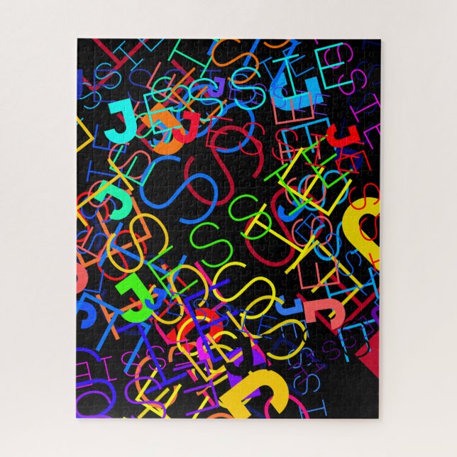 Any Name Customizable Bright Colours & Black Jigsaw Puzzle (Vertical)
