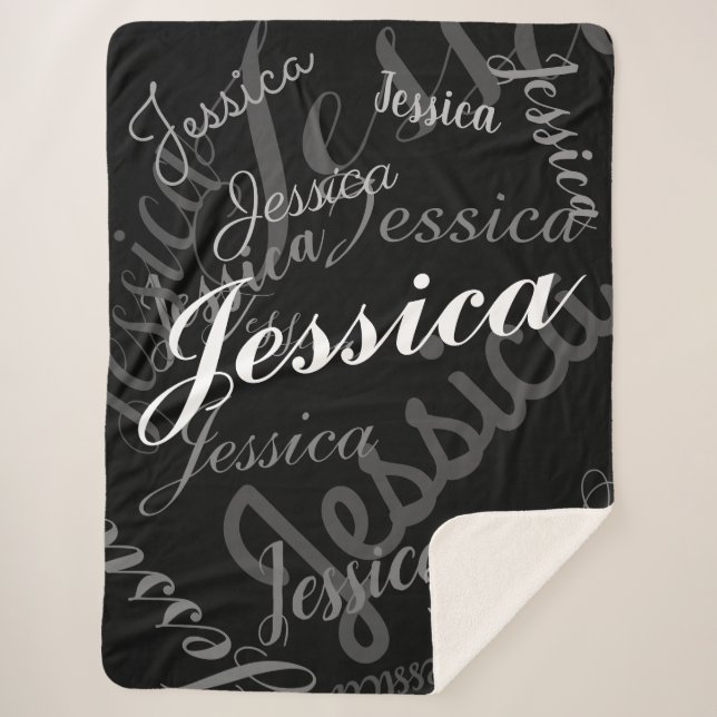 Any Name Customizable Creative Black Grey & White Sherpa Blanket (Front)