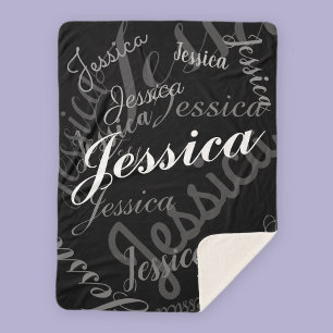 Any Name Customizable Creative Black Grey & White Sherpa Blanket