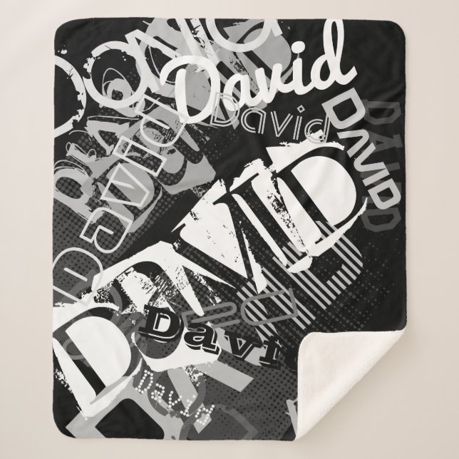 Any Name Customizable Creative Black & White Sherpa Blanket (Front)