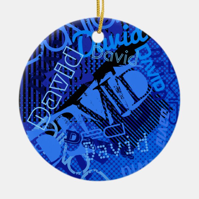 Any Name Customizable Creative Blue Ceramic Ornament (Front)